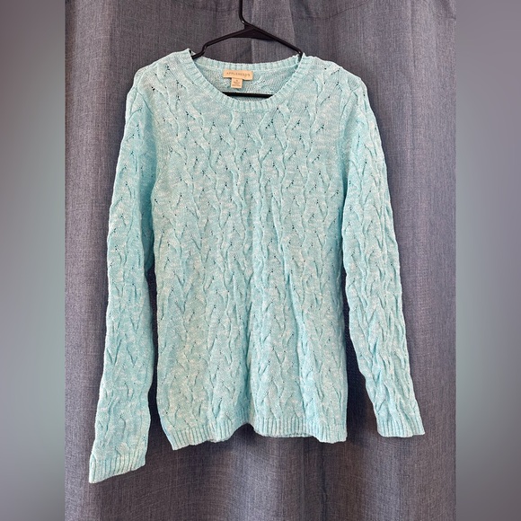 Appleseed's Sweaters - Appleseed's Cable Knit Pullover Sweater Women’s Sz Small Blue And White Cotton
